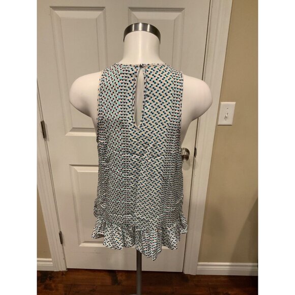 Parker Pink Blue White Geometric Silk Ruffle Sleeveless Peplum Tank Top, Size S - Picture 4 of 5